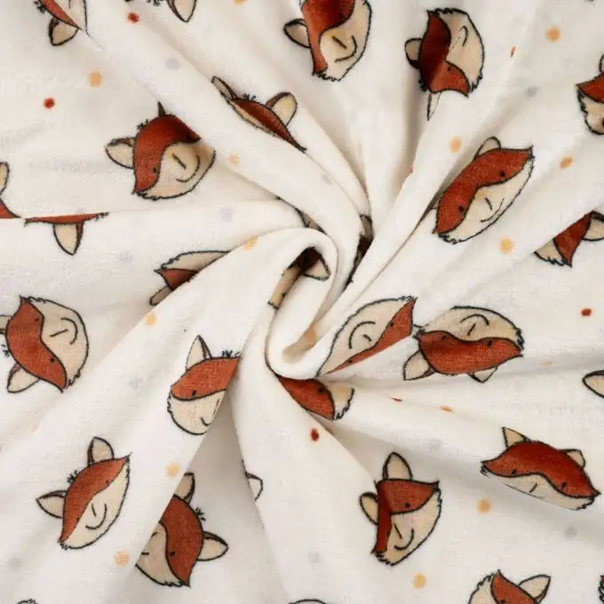 Tessuto Douillette doppio lato stampato volpe bianca