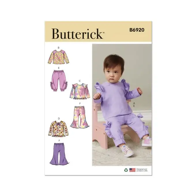 Patron Butterick B6920YA5 Pantalone Top Blusa Bebè 4 a 13mesi