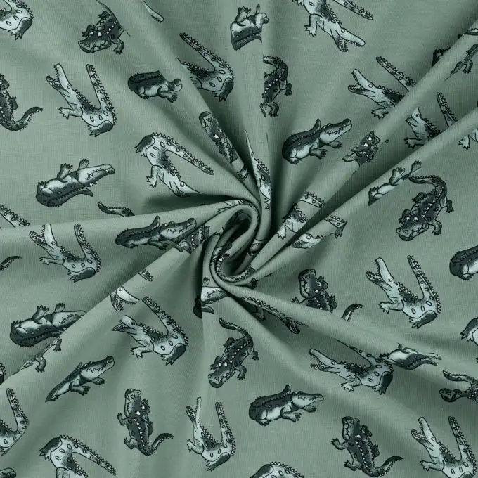 Maglia jersey cotone stampata coccodrillo verde