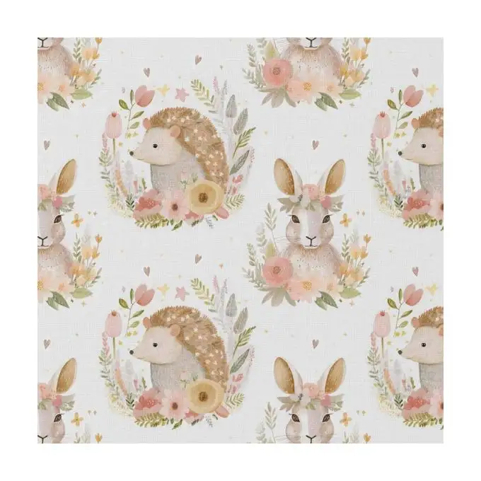 Tessuto cotone bambini stampa digitale ricci e conigli