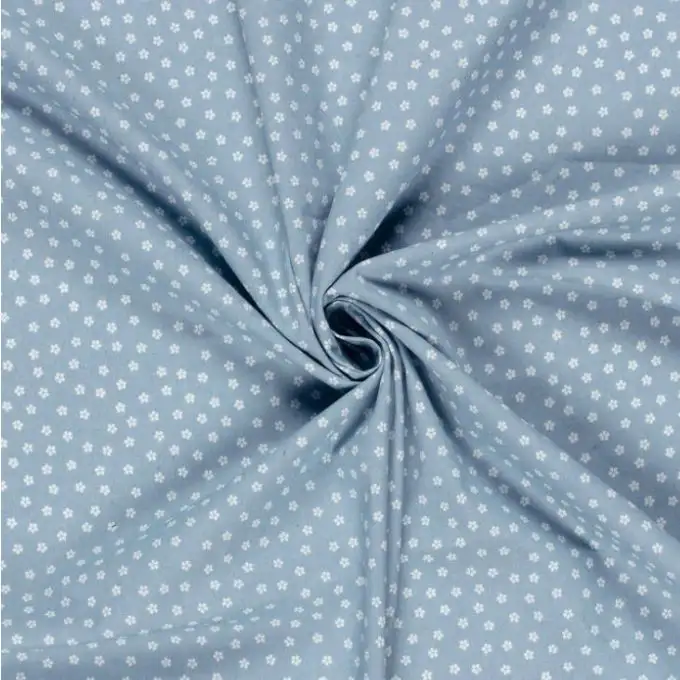 Tessuto chambray mini floreale ecru blu chiaro