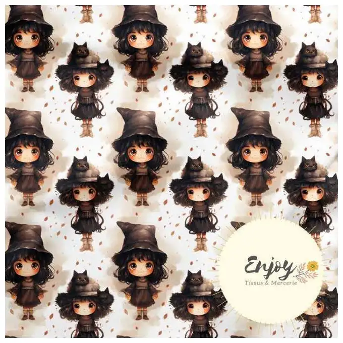 Tessuto Jersey Halloween Streghe Bianco venduto al metro