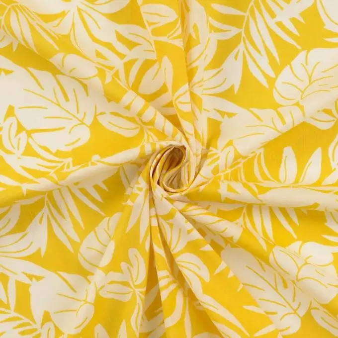 Tessuto voile cotone palma ecru giallo