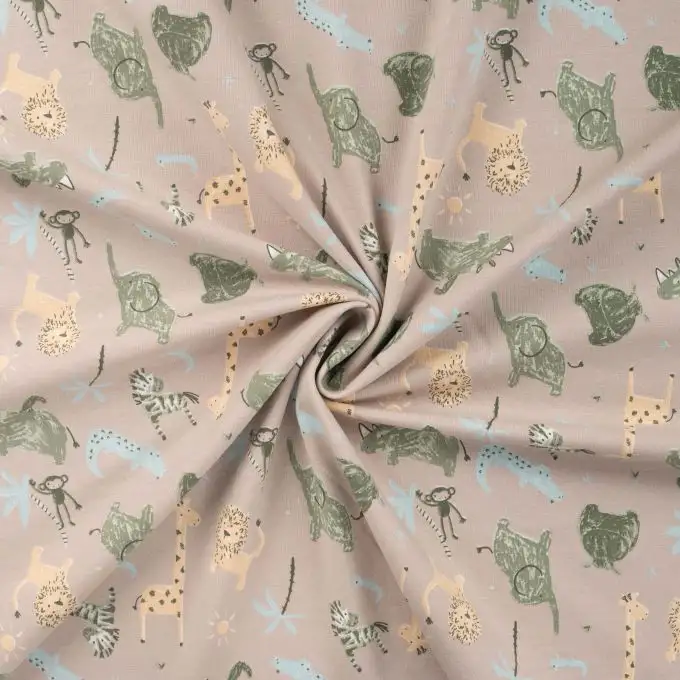 Maglia jersey cotone stampata animali carini beige