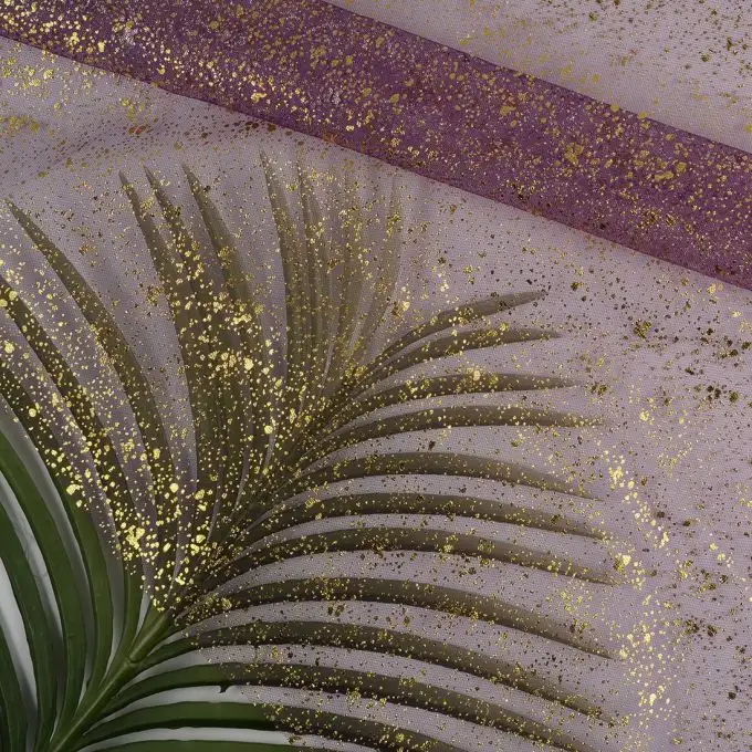 Tessuto rete punto oro lilla