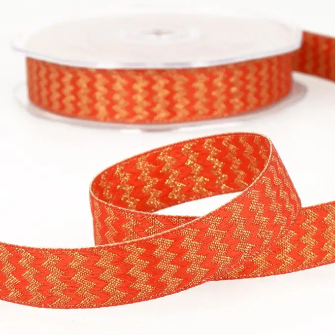 Nastro zig zag rosso e oro 38 mm