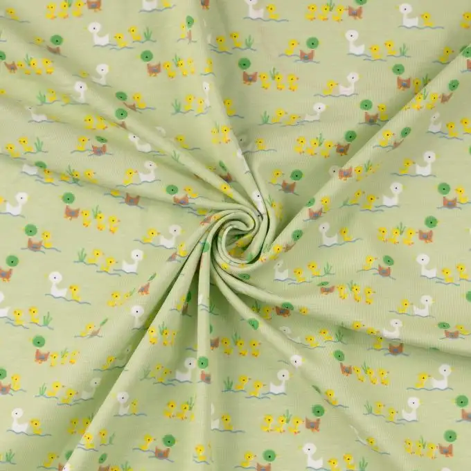 Maglia jersey cotone stampata famiglia anatra verde