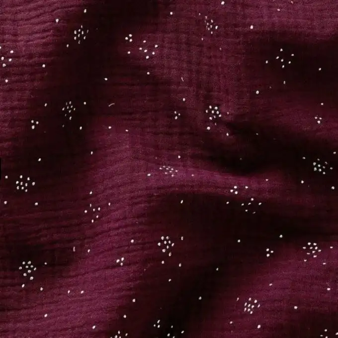 Tessuto doppio garza motivo bouquet bordeaux