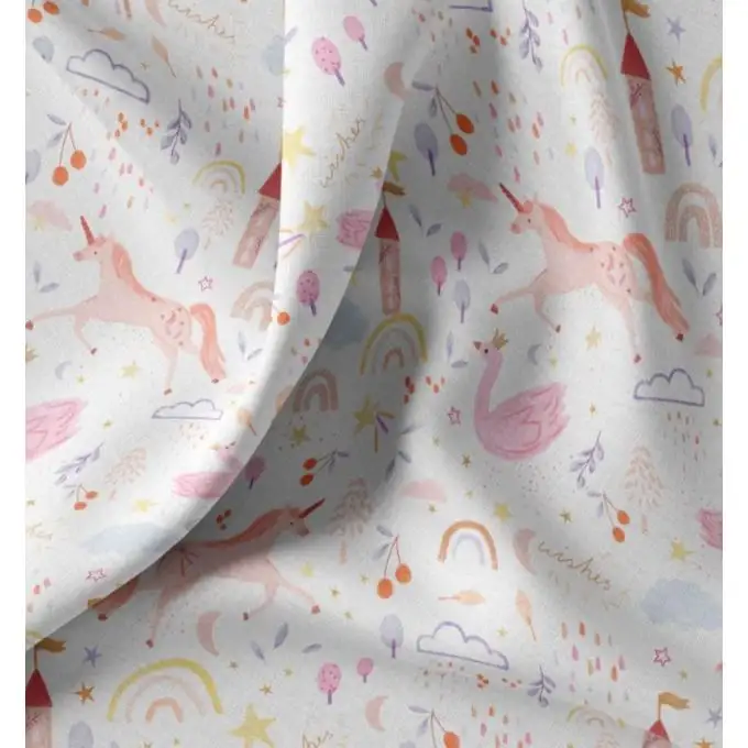 Tessuto cretonne stampato digitale unicorno rosa