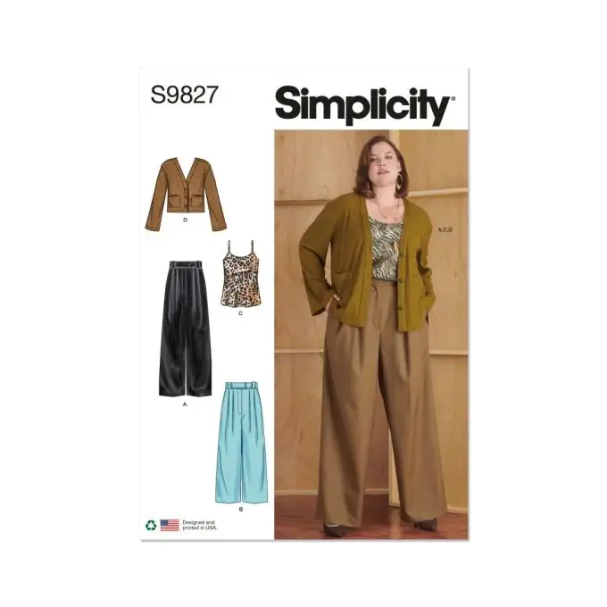 Modello Simplicity S9827.W2 Pantaloni in due lunghezze canotta e cardigan per donna 48 a 58