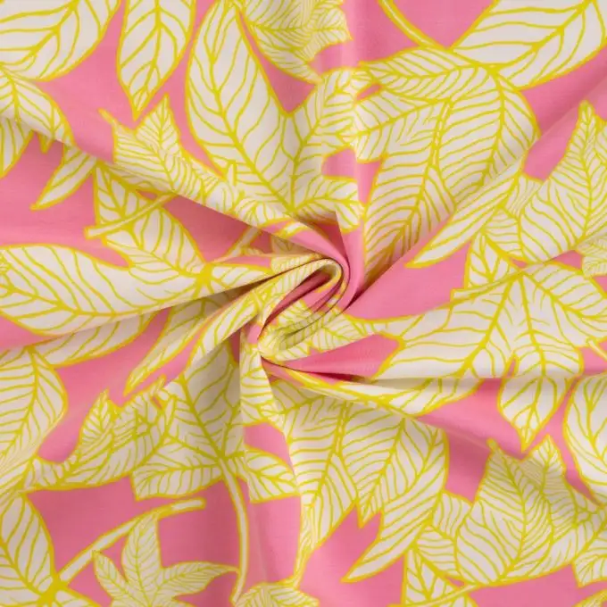 Maglione french terry stampato foglia neon giallo rosa