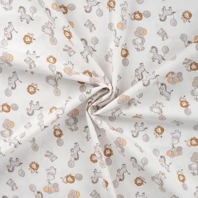 Tessuto popeline di cotone stampato bel giocattolo ecru