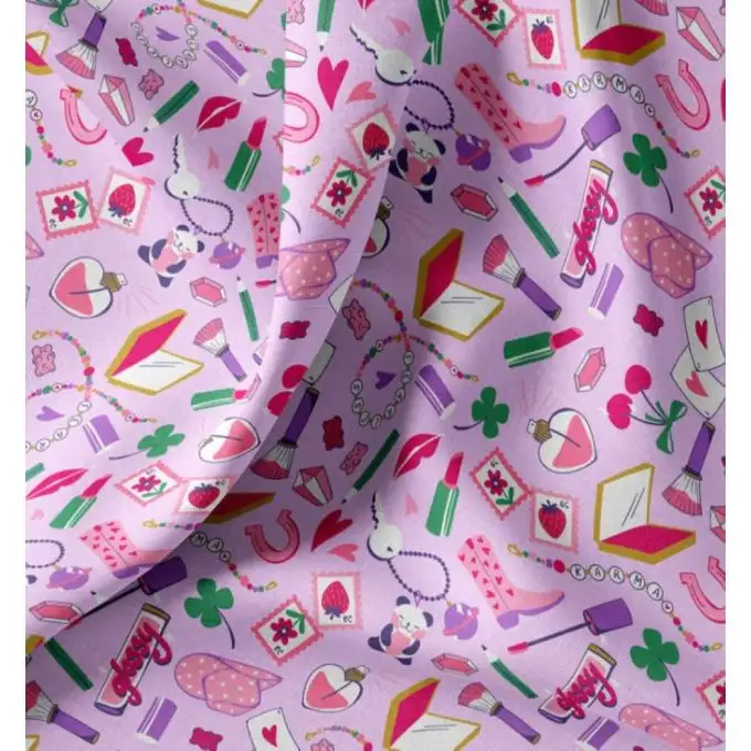 Tessuto cretonne stampato girl power rosa