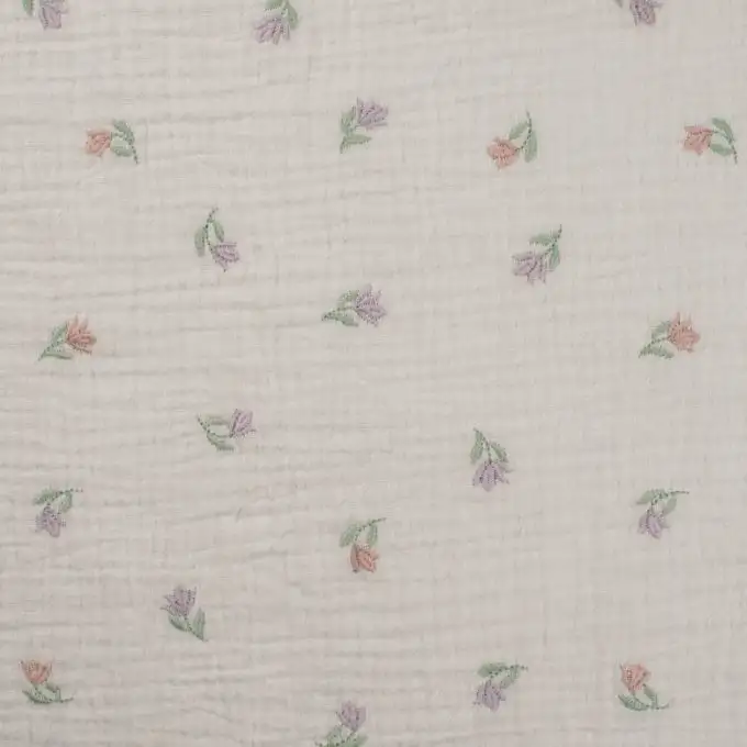 Tessuto doppio garza ricamato fiore multicolore