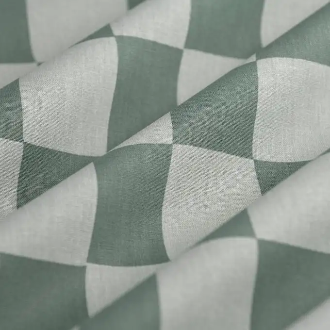 Tessuto cretonne a scacchi irregolare verde