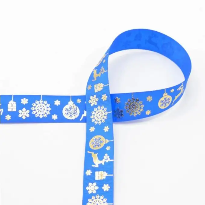 Nastro di Natale dorato e blu 25mm