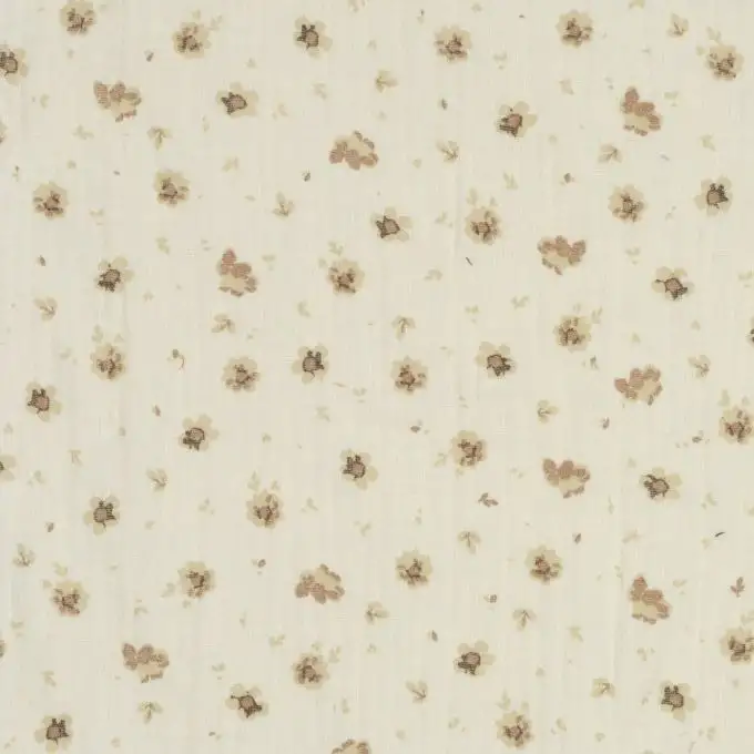 Tessuto in doppia garza biologica stampato fiore beige
