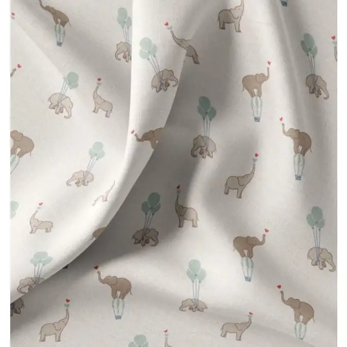Tessuto cretonne stampato elefante amore ecru