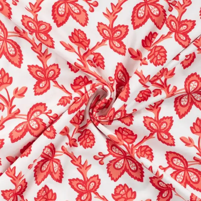 Maglia jersey cotone stampata fiori indiani arancione