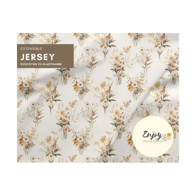 Pezzo di tessuto Floreale Bouquet di Fiori di Campo Bohémien Jersey