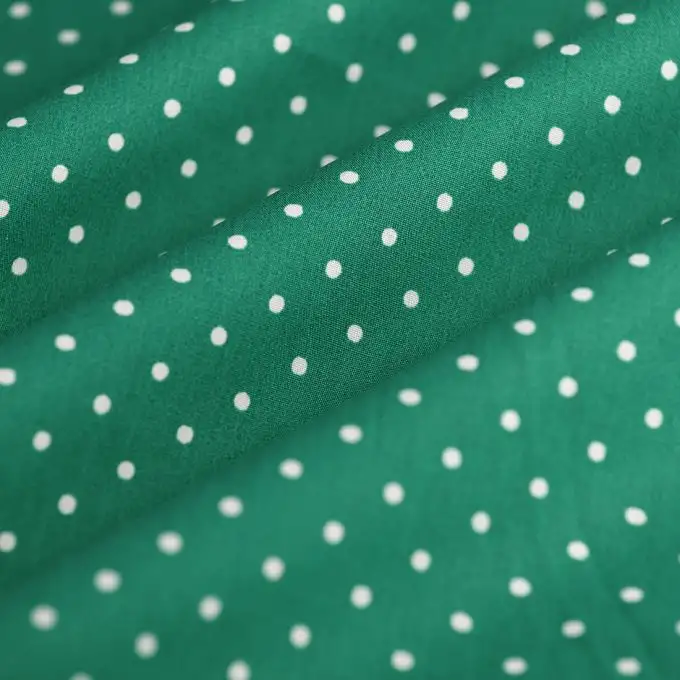 Tessuto popeline cotone pois verde bianco