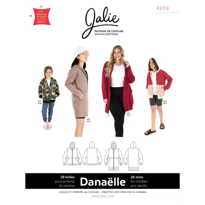 Modello Jalie 4239 Danaëlle felpa cappuccio zip bambino adulto