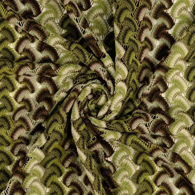 Tessuto pizzo uncinetto onde anni settanta verde