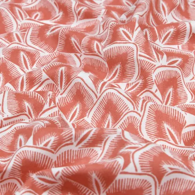 Tessuto di cotone spesso rivestito stampato mini fogliame arancione