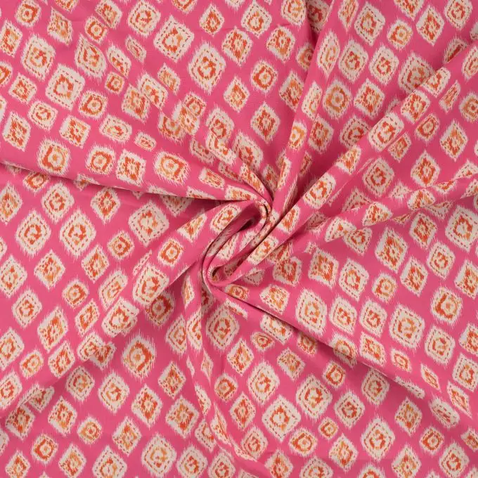 Tessuto viscosa chally stampato mini ikat rosa