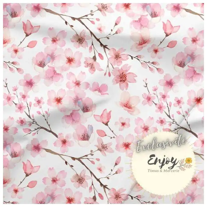 Tessuto Jersey Fiori di Ciliegio Rosa venduto al metro