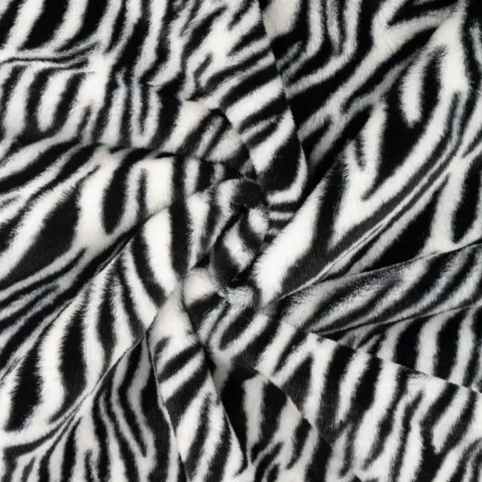 Tessuto pelliccia sintetica stampato zebra bianco e nero