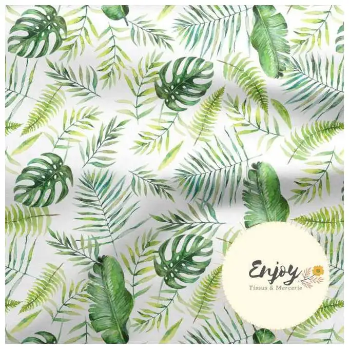 Tessuto Jersey Natura Savana Fogliame Verde venduto al metro