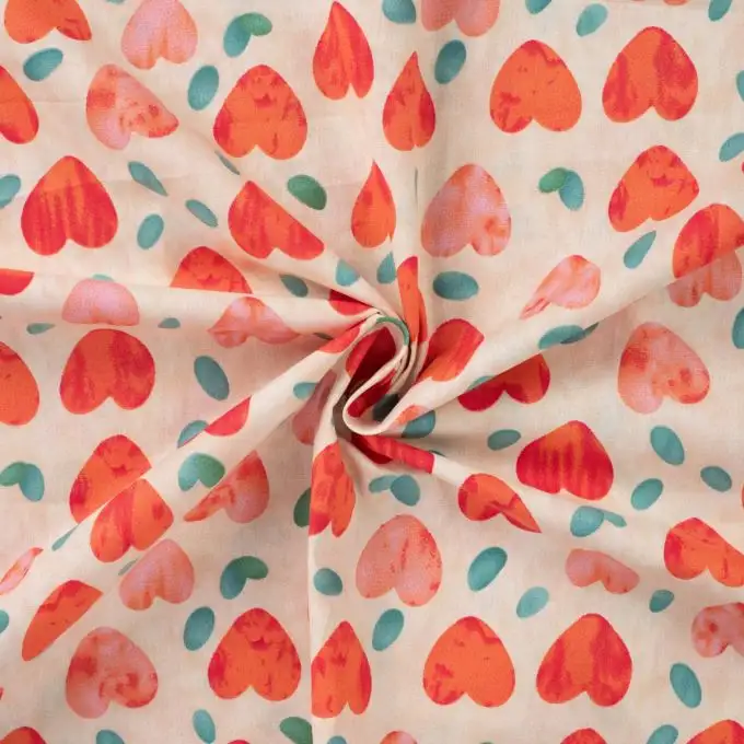 Tessuto popeline cotone stampato cuore pastello giallo