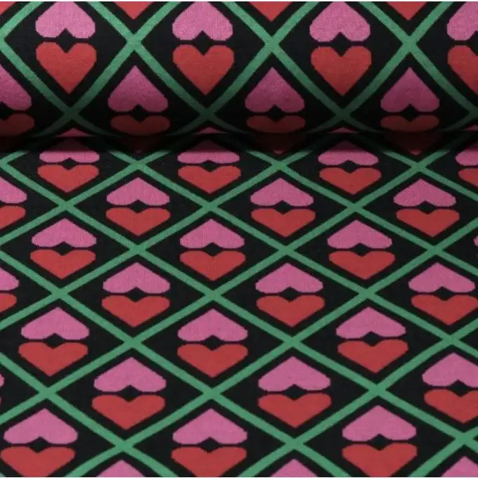 Maille jacquard motivo cuore geometrico nero - Albstoffe
