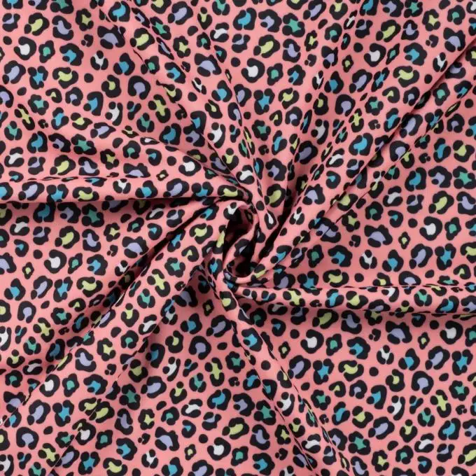 Tessuto costume da bagno stampato leopardato resistente ai raggi UV e al cloro rosa