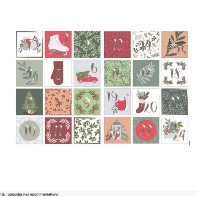Adesivi quadrati calendario dell'avvento effetto foil argento x24