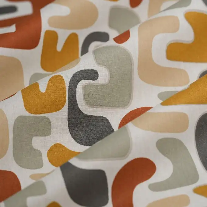 Tessuto cretonne Joan terracotta senape ritirato lavaggio-6%