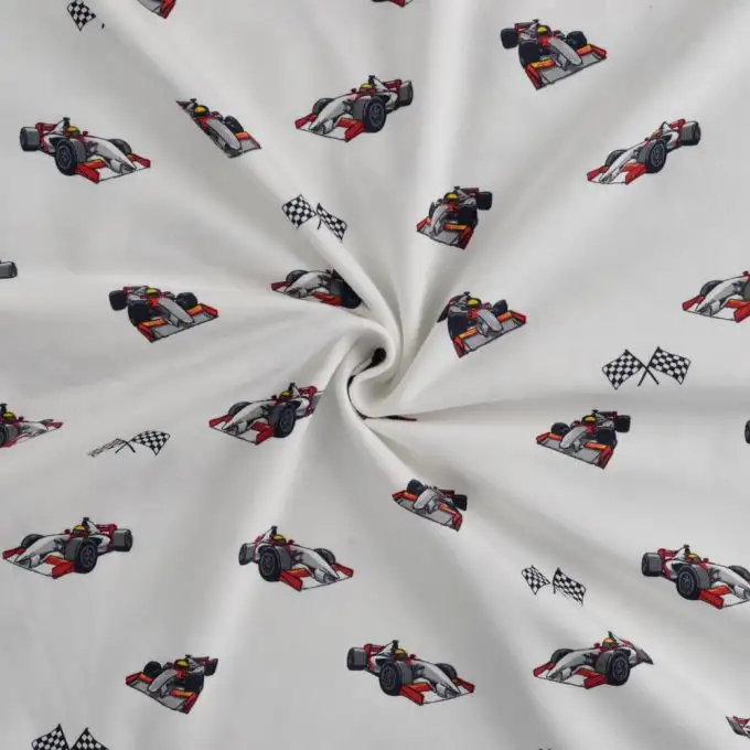 Maglia jersey cotone stampata auto da corsa ecru