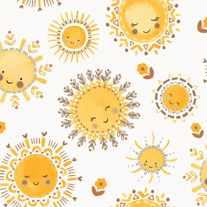 Maglia jersey cotone stampata sole felice ecru