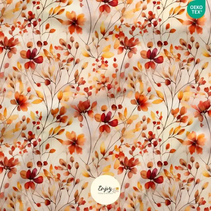 Jersey Tessuto Fiori Rosso Arancione Autunno venduto al metro