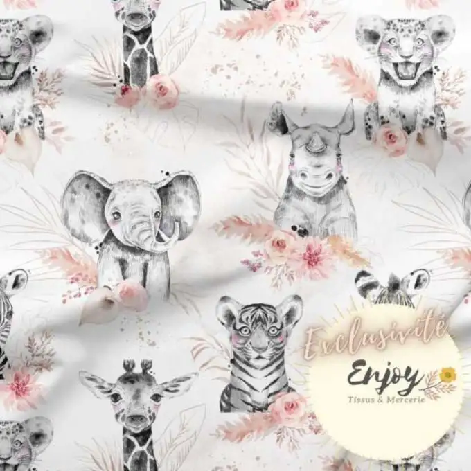 Pezzo di tessuto Savana Boho Rosa Oro Giungla Cotone