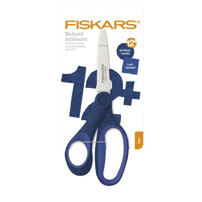 Forbici scuola softgrip mancino 18 cm blu glitterato - Fiskars