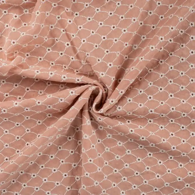 Tessuto cotone ricamo inglese fiorellino salmone