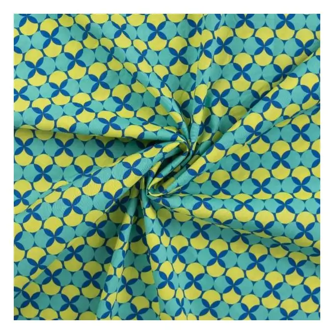 Tessuto popeline di cotone stampato retro geo verde