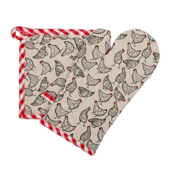 Guanto e presina vichy gallina