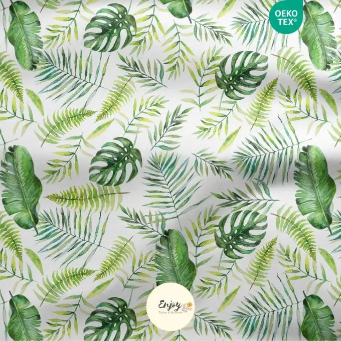 Tessuto 100 % cotone premium fogliame giungla savana verde venduto al metro