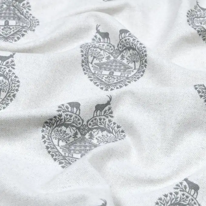 Tessuto cotone spesso stampato cuore romantico grigio