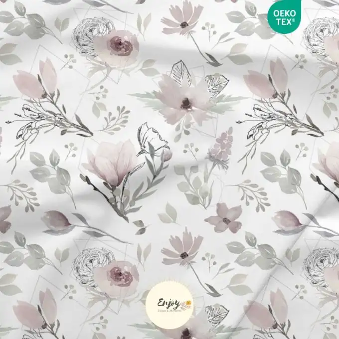 French Terry Tessuto Fiori di Magnolia rosa venduto al metro