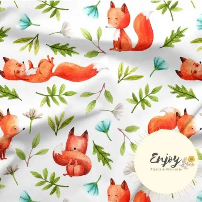 Cotone Premium 100% Animali della Foresta Volpe arancione venduto al metro