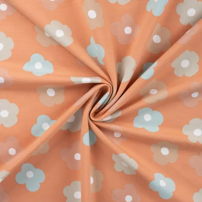 Tessuto french terry stampato fiore grande naïve multico arancione